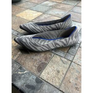 Gray Zebra-Print Pointed Toe Flats with Blue Trim